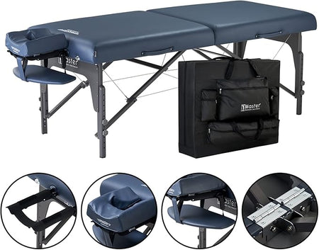 Master Massage 79cm Montclair Pro Portable Massage Table Package, Royal Blue, Memory Foam Cushioning, Reiki Panels, Shiatsu Cable Release