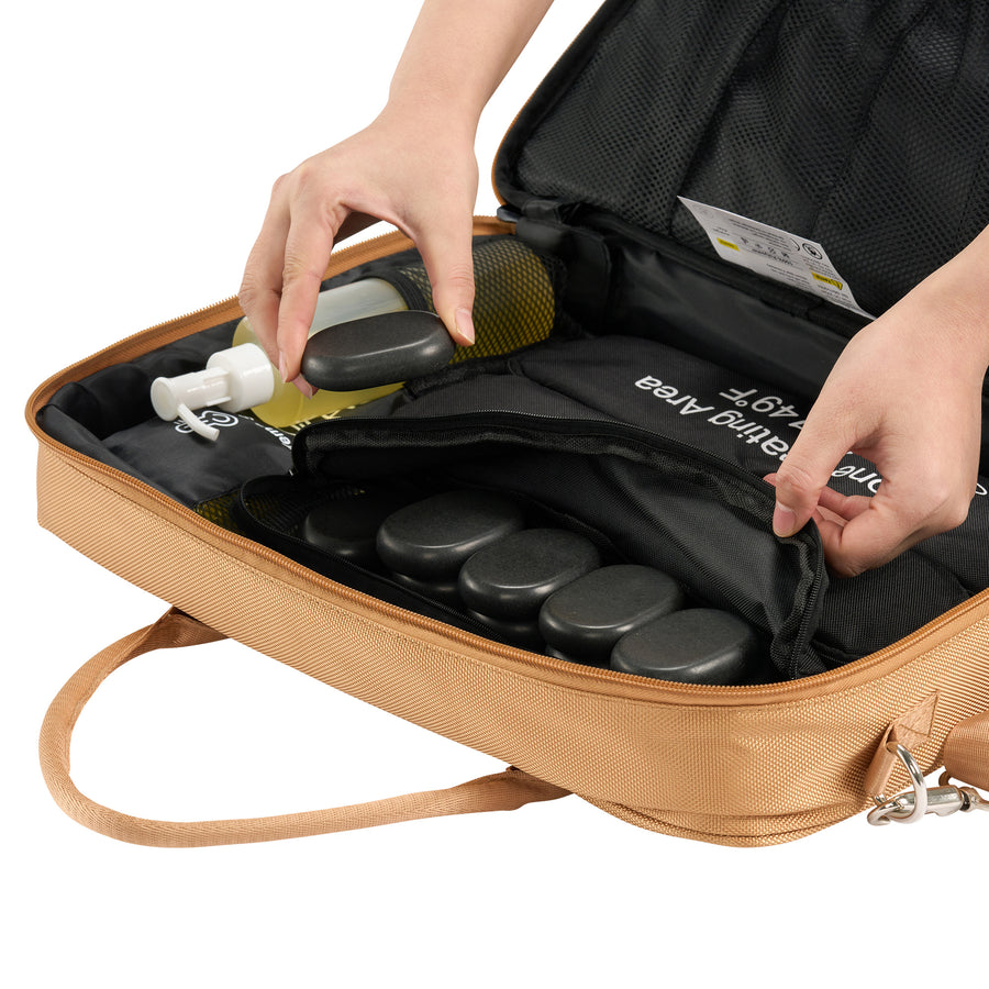 Master Massage Hot Stone Massage Heater Bag with Adjustable Temperature Control, Portable Spa Stone Warmer for Massage Stones & Towels (Brown))