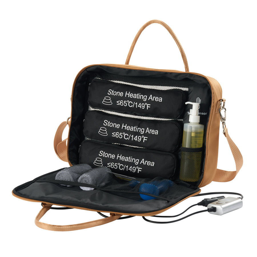 Master Massage Hot Stone Massage Heater Bag with Adjustable Temperature Control, Portable Spa Stone Warmer for Massage Stones & Towels (Brown))