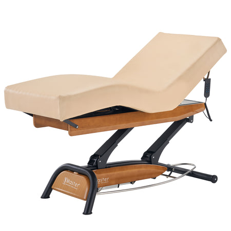 Master Massage Atlas Deluxe Electric Lift Spa Salon Stationary Bed - Cream Top with Oak Base