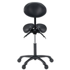 Master Massage Berkeley Ergonomic Saddle Stool -Two Split Part Seat StoolHydraulic Swivel Rolling Seat & Saddle Posture Correction Chair Seat with Backrest and Adjustable Title Angle and Height Black