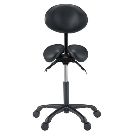 Master Massage Berkeley Ergonomic Saddle Stool -Two Split Part Seat StoolHydraulic Swivel Rolling Seat & Saddle Posture Correction Chair Seat with Backrest and Adjustable Title Angle and Height Black