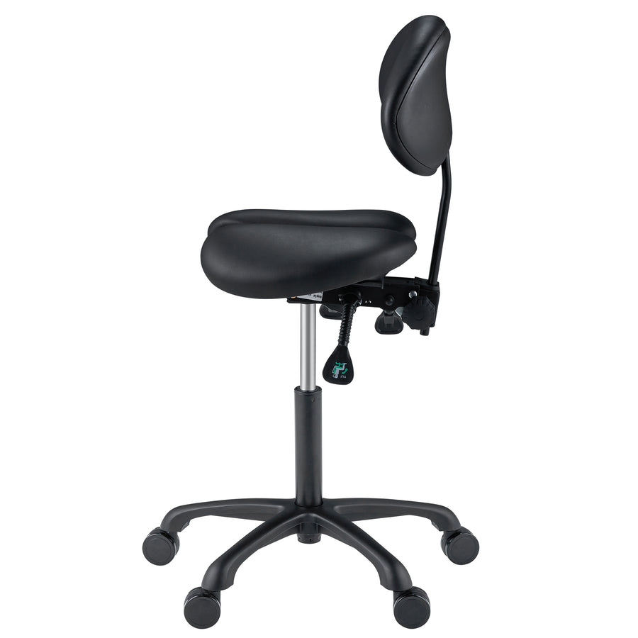 Master Massage Berkeley Ergonomic Saddle Stool -Two Split Part Seat StoolHydraulic Swivel Rolling Seat & Saddle Posture Correction Chair Seat with Backrest and Adjustable Title Angle and Height Black