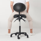 Master Massage Berkeley Ergonomic Saddle Stool -Two Split Part Seat StoolHydraulic Swivel Rolling Seat & Saddle Posture Correction Chair Seat with Backrest and Adjustable Title Angle and Height Black