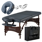 Master Massage Newport Portable Massage Table 76cm Package with Denser 6cm Cushion, Walnut Stained Hardwood, Steel Support Cables, Pillows & Accessories, Royal Blue