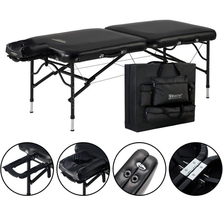 Master Massage 76cm StratoMaster LX Ultra-Light Weight Aluminum Portable Massage Table Package- Tattoo Bed- Lash Tables- Black