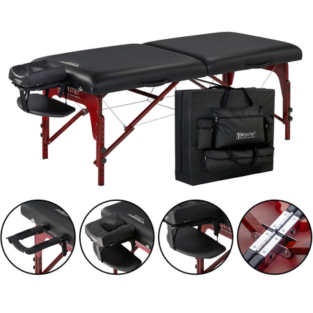 Master Massage 79cm Montclair Pro Portable Massage Table Package, Memory Foam Cushioning, Reiki Panels, Shiatsu Cable Release- Tattoo Table, Spa Bed, Facial Bed - Black