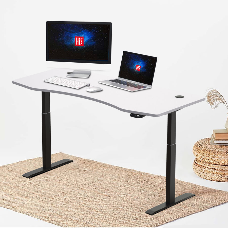 L shaped office desk deals with standing option