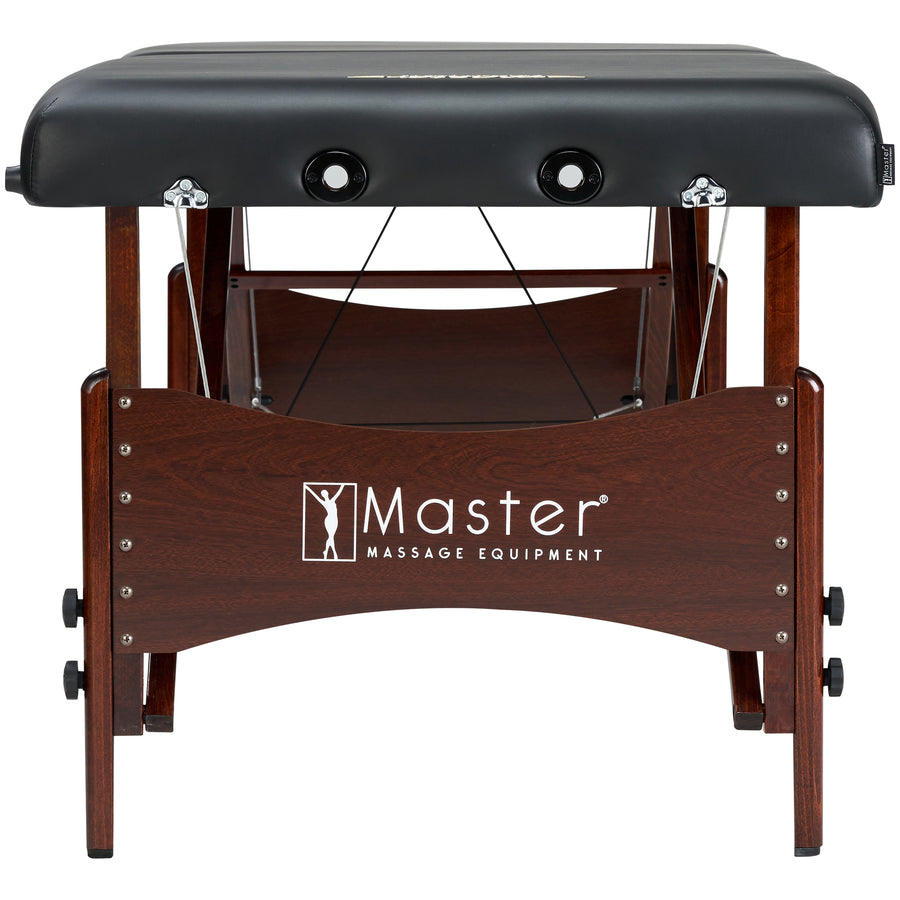 Master Massage Newport Portable Massage Table 71cm Package with Denser 6.3cm Cushion, Walnut Stained Hardwood, Steel Support Cables, Pillows & Accessories (Black)